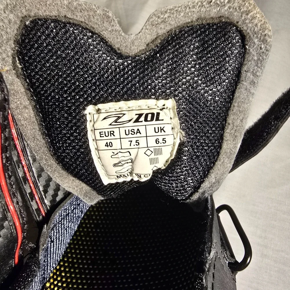 Zol Cycling Cleats Womens 7.5 Black Athletic Bike Shoes Red Logo‎ Hook Loop